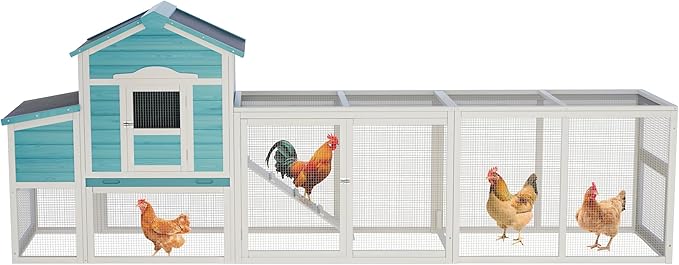 121" Large Chicken Coop with Nesting Box,Wooden Hen House W/Ramp & Sliding Trays,Waterproof Poultry Cage W/Sloped Asphalt Roof & Lockable Door,Poultry Cage for Small to Medium Pets,Blue