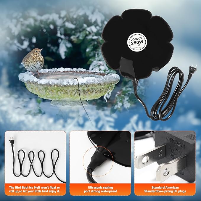 2 PCS Flower Shape 250W Submersible De-Icer for Livestock, Bird Baths, Fish Ponds, Winter Chicken Water Heater Warmer with Thermostat, 6.6ft Power Cord