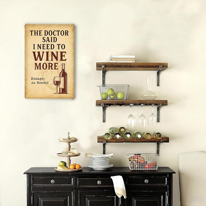 Wine Signs for Home Decor, Metal Bar Signs for Home Bar, "Doctor Said I Need to Wine More" Sign, Metal Wall Art for Kitchen,Vintage Bar Gifts for Women-8x12 Inch