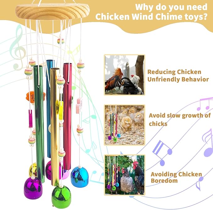 Chicken Toys for Coop, Colorful Chicken Wind Chime Enrichment Toys, Hanging Chick Peck Toy with Bells, Coop Accessories Toy for Hens Chicks Poultry