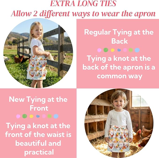 Goaste Egg Collecting Apron for Kids, 8 Pockets Child Egg Holding Apron, Chicken Egg Gathering Apron, Farmhouse Egg Baskets Holder Apron for Hen Duck Goose Eggs Housewife Kitchen Parent-Child Activity