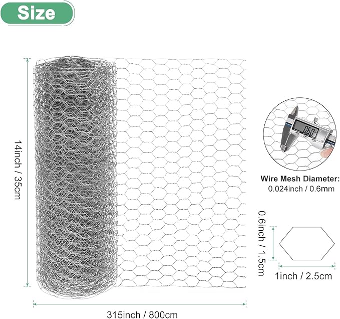 Chicken Wire for Floral Arrangements, 14 x 315 in Galvanized Iron Hexagonal PVC Coated for Crafts/Poultry/Garden, Chicken Wire Netting Fence Mesh [Silver Tone]