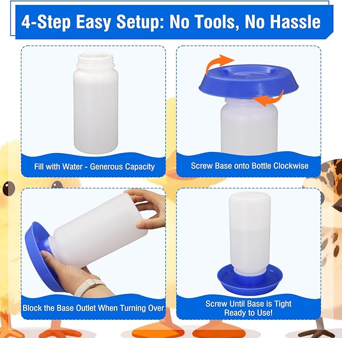 Chick Feeder and Waterer Set No Waste Automatic Chicken Feeder and 1L Waterer for Baby Chicks, Ducks, and Quail – Brooder Starter Kit (Blue)