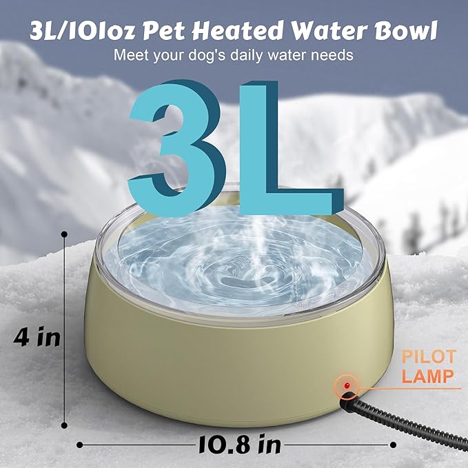 Newget 3L Heated Water Bowl, Outdoor Large Heated Dog Bowls, Outside Waterproof Heated Pet Bowl with Chew Resistant Cord, Smart Thermal Dish Provides Drinkable Water in Winter for Cat, Rabbit, Chicken