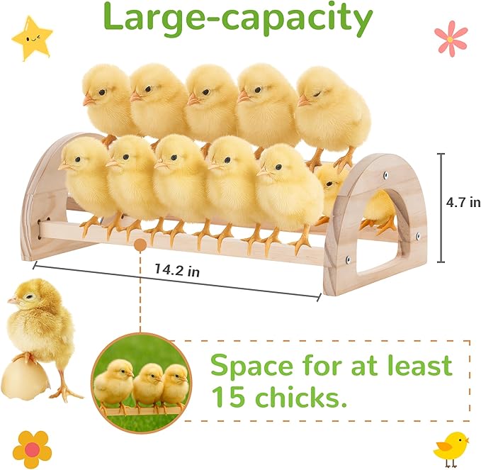 Chicken Roosting Perch Bar - Large Pine Wood with Mirror, Outdoor Use, Easy Installation