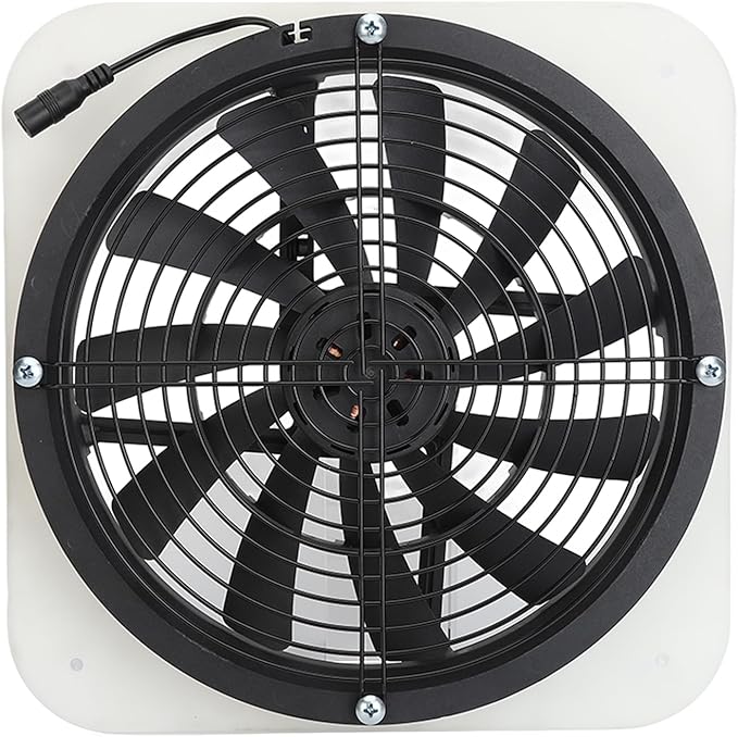 Solar Panel Fan 100W, Weatherproof Exhaust Fan with Metal Protection Mesh for Chicken Coops Greenhouses Sheds, Solar Powered with High Airflow 3000 RPM for Window Exhaust (White)
