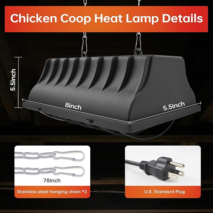 JUSONEY Chicken Coop Heater for Chicks,Brooder Heater with 2pcs Heat Lamp(250W and 175W),Adjustable Temp & Height Chicken Brooder Box Supplies for Chicken Livestock Dogs Sheep Pets