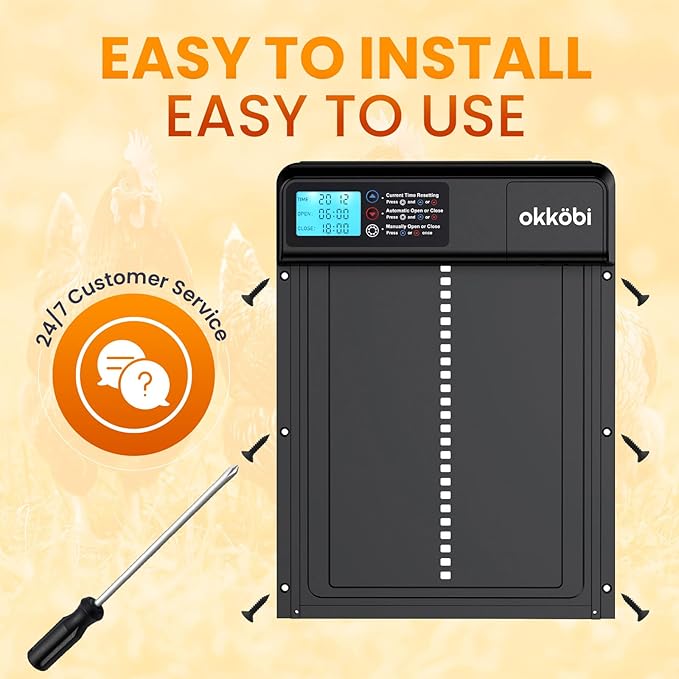 Automatic Chicken Coop Door – Coop Door Lite – Battery Powered (3X AA Included) – Timer & Manual Modes – LCD Display – Anti-Pinch Safety – 11" x 9.4" Opening
