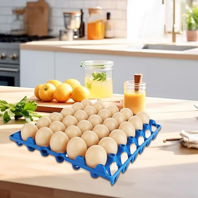 12PCS Plastic Egg Trays Egg Crates, Stackable Eggs Cartons Egg Flats, Each Holds 30 Eggs for Packing, Storage, Shipping (Blue)