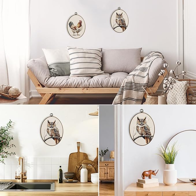dvhdajed Vintage Owl Gifts Oval Wall Art Decor,Farmhouse Owl Canvas Prints Framed Canvas Art,Gifts for Owls Lovers Women,Retro Rustic Owls Oval Wall Hanging Decor for Bedroom Living Room, 8.7x11.3 In