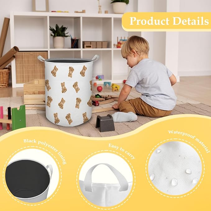 Cute Bear Kids Laundry Basket, Toybox for Boys Girls Room, Cute Laundry Basket Hamper Waterproof Collapsible Clothes Toys Storage Bin Organizer for Bedroom Bathroom Kids Room Dorm
