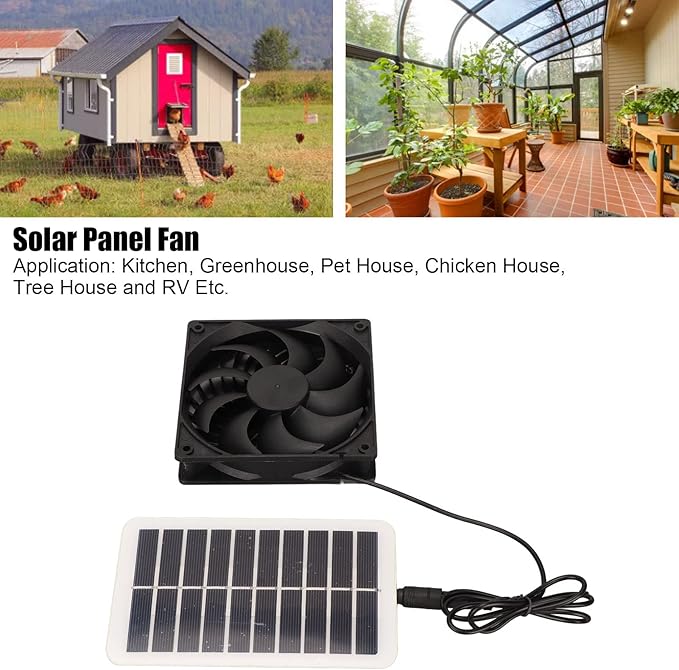 3W Solar Powered Exhaust Fan with Panel Portable Solar Ventilation Fan for Pet House Chicken Coop RV Greenhouse Car Tent Odor Removal Energy Saving Air Vent