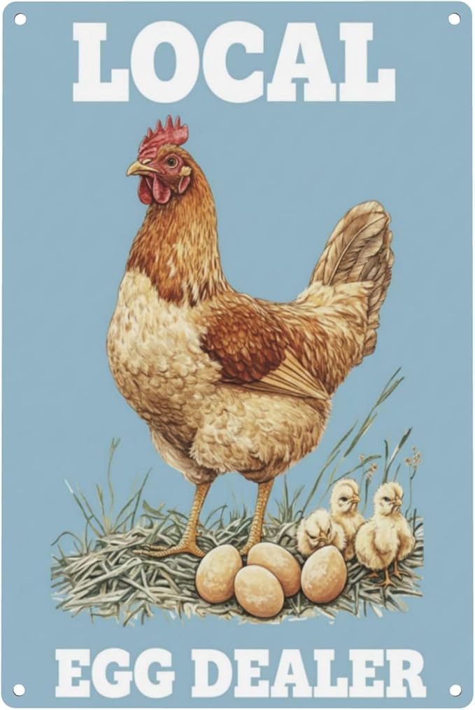 Local Egg Dealer Funny Chicken Coop Sign Farm Fresh Eggs Aluminum Sign Humorous Poultry Farm Decor Gift for Chicken Lovers Rustic Metal Sign 8x12 Inches Style-02