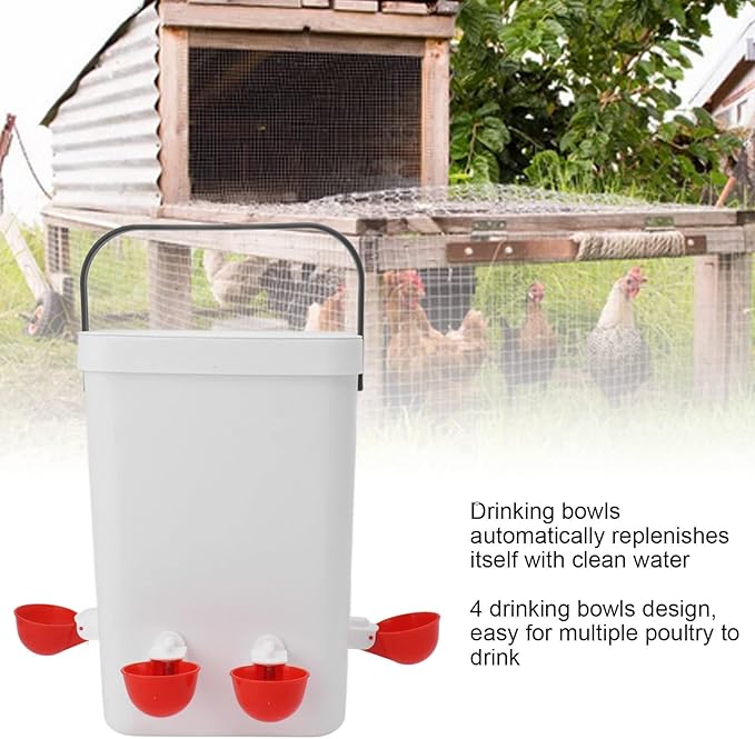 Topyond Chicken Feeder and Waterer Set, 12L Large Capacity Automatic Chicken Waterer with 4 Automatic-Fill Water Cup, Poultry Water Dispenser for Chicken Coops and Farms