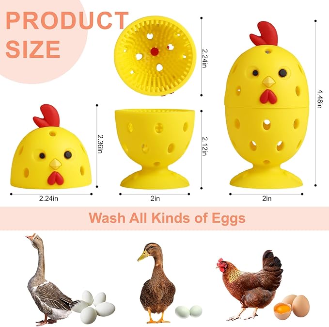 Silicone Egg Wash and Scrub Brusher 4PCS, Reusable Cute Chick-Shaped Cleaning Scrubber Tool for Fresh Eggs, Chicken Duck Fruit and Vegetable(Yellow)