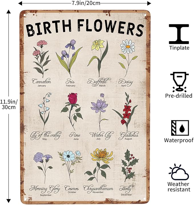 Gardening Gifts Vintage Garden Signs for Outside Gardener Gifts Women Birth Month Flower Tin Sign for Home Garden Greenhouse Living Room Bedroom Yard Cottage Outdoor Decor 8 X 12 Inch