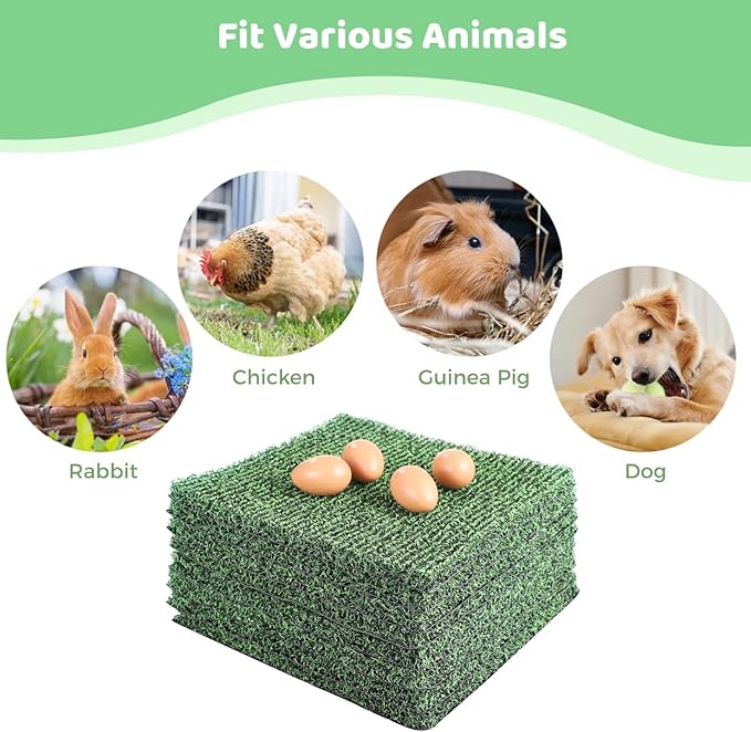 8 Pcs Chicken Nesting Pads, Washable Nesting Box Liners for Chicken Coop, Reusable Plastic Nest Box Pads with 4 Pcs Fake Wooden Eggs, Chicken Laying Mats, 12×12×0.8 inch