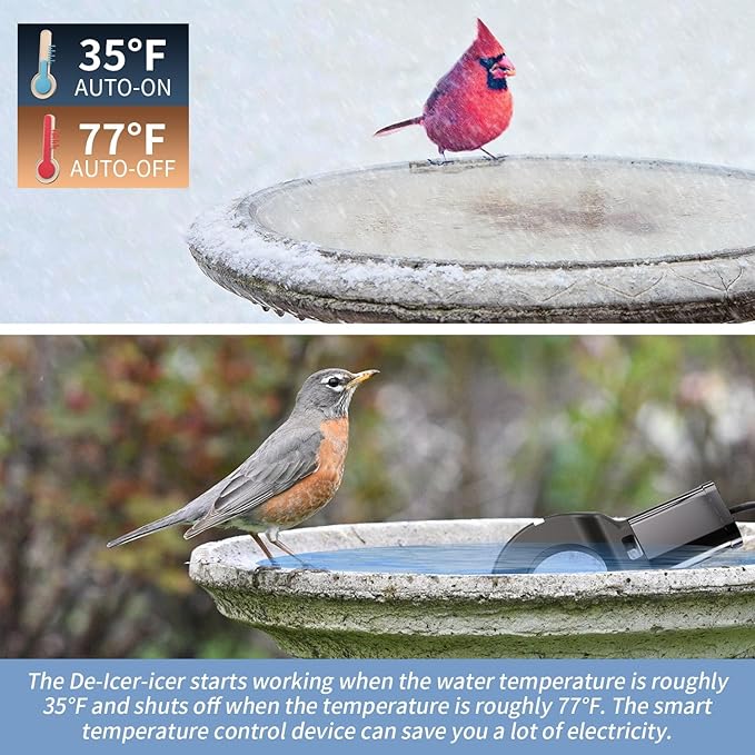 3PCS 250 Watt Bird Bath De-Icer with Thermostat, Cast Aluminum Submersible Chicken Water Heater, Heated Bird Bath, Power Cord 9.8 Ft