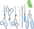 Dog Grooming scissors Kit,Includes Curved Thinning straight scissors,Comb,Grooming nail clipers,Nail Trimmer,Dog Grooming Scissors with Safety Round Tips,pet Grooming kit for Small Dogs&Puppies