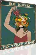 Be Kind to Your Mind Vintage Tin Signs, Hippie Boho Wall Art, Floral Woman Gift for Plant Lovers Funny Retro Wall Art Sign, 8x12 Inch