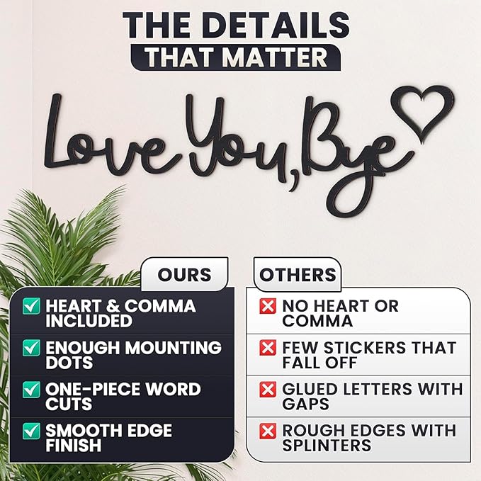 21.6" Love You Bye Sign Above Door Decor - Wall Sign Door Decorations, Good for Inside and Outside Use, Lightweight and Easy to Install Farmhouse Wall Art, Suitable for Hallway and Living Room