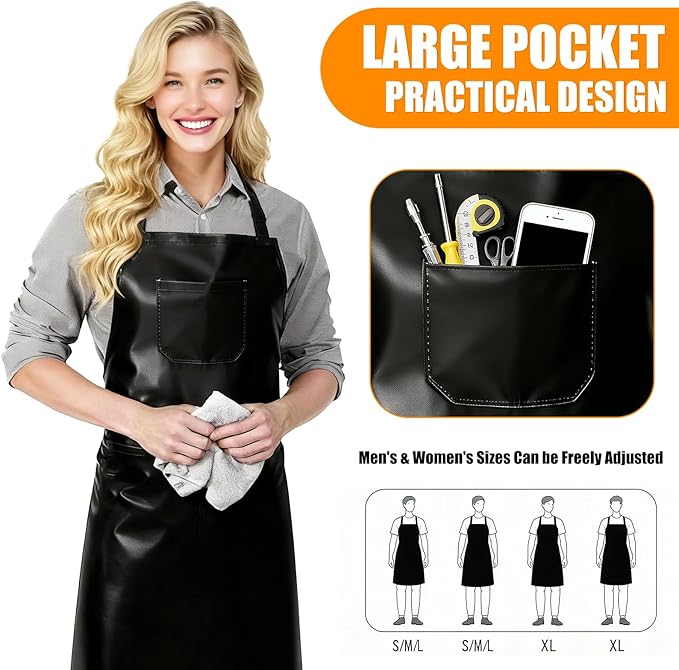 Waterproof Apron Sleeved Apron For Kitchen BBQ & Workshop - 2 Pack Heavy Duty Oil-Resistant With Large Pockets Adjustable Straps for Men & Women Waterproof Aprons for Dishwashing
