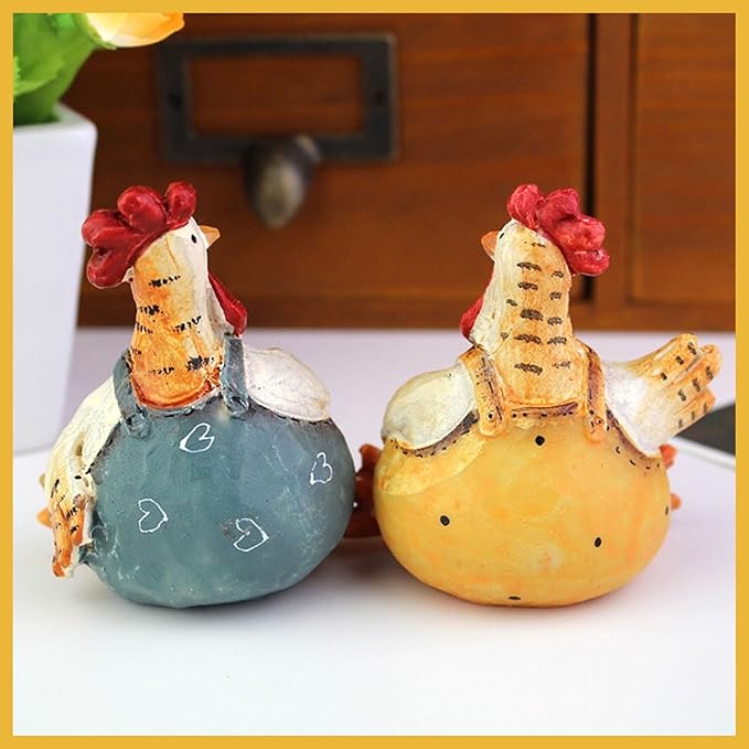 Chicken Statue Pack 2 Chicken Figurine Chicken Shape Craft Decorative Miniature Lovely Figurines Garden Home Decoration Easter Valentine