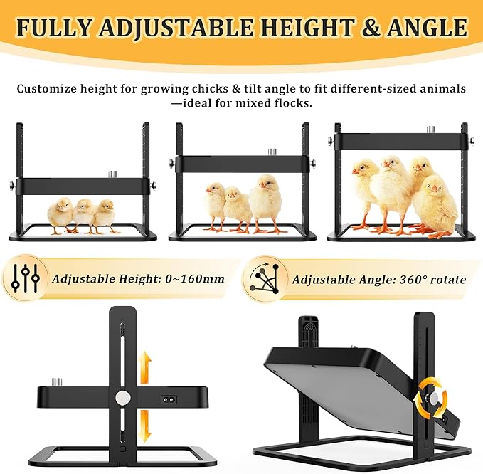 Upgraded Chicken Brooder Heating Plate with Adjustable Height & Angle, Thermostatic Control Chick Warmer Pad for Ducklings, Quail, and Birds (Temp-Adjust Brooder Heater) (Temp-Adjust)
