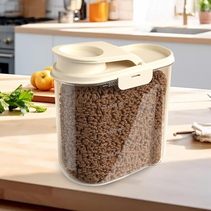 Dog Food Container - 2L Container for Dog Food - Visible Grain Dispenser Large Capacity Anti-moisture Dust-proof for Kitchen Pantry Garage Barn Farm