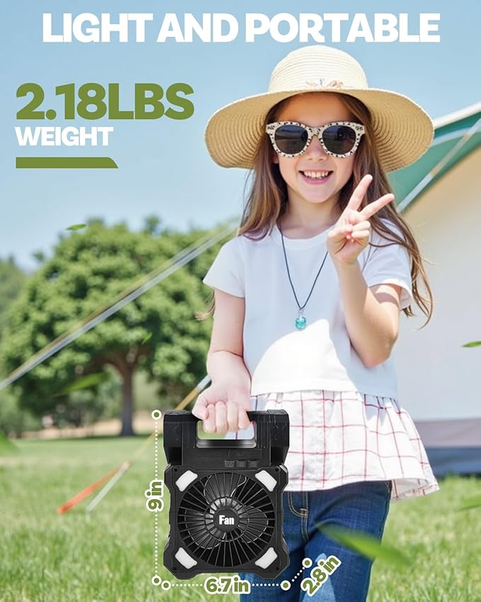 22000mAh Camping Solar Fan, Dual-Panel Rechargeable Solar Powered Fan with LED Light, 5 Adjustable Speeds Battery Powered Portable Fans, USB-C Fans for Travel Tent Home Camping Accessories