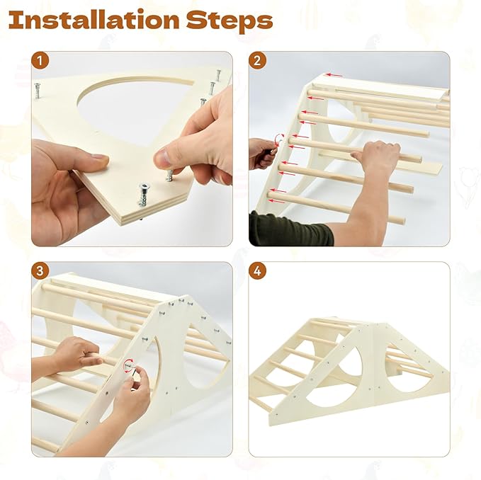 Vehomy Chicken Roosting Bar Solid Wood Roosting Ladder Poultry Perch Stand Jungle Gym for Backyards Chicken Coops Farms Chicken Toy for Chicks Hens Roosters Large Birds Parrots Macaws L