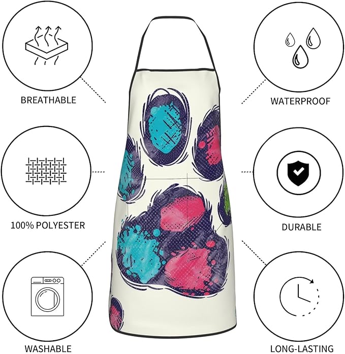 Cute Colorful Dog Paw Printed Unisex Bib Aprons BBQ Cooking Kitchen Aprons for Women Men Chef