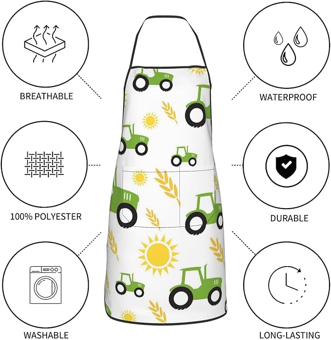 Apron for Women Men, Adjustable with Pocket Washable Cooking Apron, Chef Grilling BBQ Baking Crafting, Tractor Farming