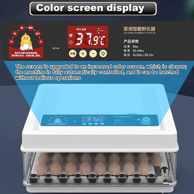 Automatic Egg Incubator Brooding Machine Chicken Incubator Home Incubator Controller Farm 64-128 Egg Incubator with Automatic Temperature/Humidity Control,120,120