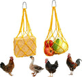 Chicken Vegetable Hanging Feeder 2PCS, Reusable String Bag Net Hanging Feeder for Chickens Ducks Coops Toy, Enrichment Toys, Treat Holder, No Waste Poultry Accessory(Yellow)