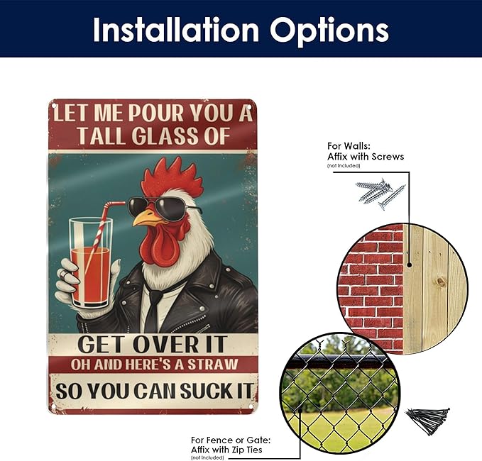 Chicken Coop Funny Sign Let Me Pour You a Tall Glass of OH... Sassy Chicken Sign Humor for Hen House Poultry Farm Gift Sarcastic Farm Aluminum Sign 8x12 Inches Style-03
