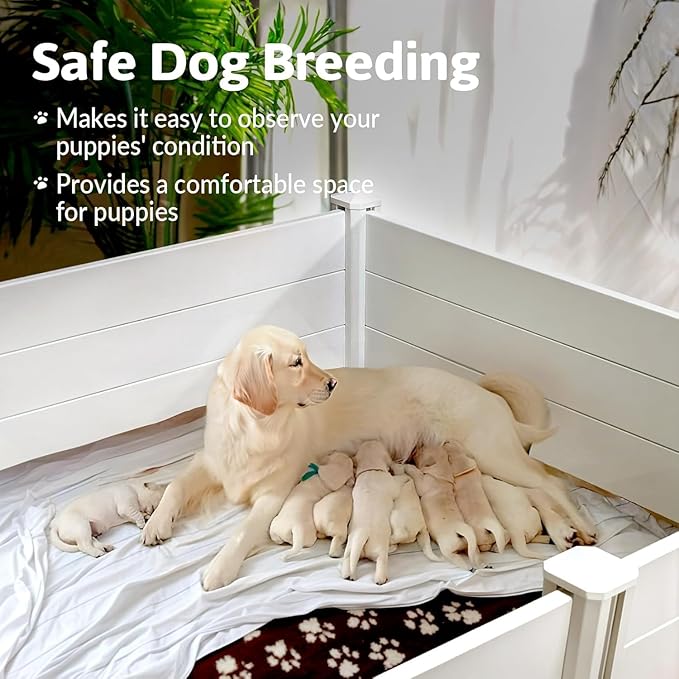 Whelping Box for Large Breed Dogs, Whelping Box for Puppies, PVC Puppy Playpen, Waterproof & Rustproof Whelping Pen, Puppy Whelping Supplies, Raised Garden Bed, Indoors & Outdoors, 48x48x18 in, White