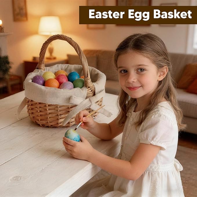 Small Wicker Basket Wicker Picnic Basket Storage Basket Bread Basket, Eggs Candy Basket for Candy Harvesting Photography Prop
