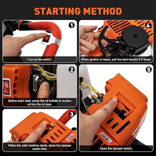 52CC Post Hole Digger Gas Powered, 1.98HP 2 Stroke Auger Post Hole Digger with 3 Drill Bits (4"/6"/8") + 1 Extension Rod for Planting - Ideal for Farm & Garden - Orange-[Arrives in Two Boxes]