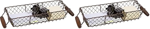 12.2" Vintage Rectangle Wire Basket With Wood Handles by Trademark Innovations (Pack of 2)