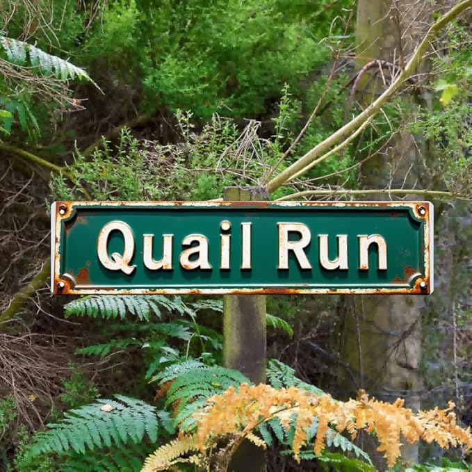 Vintage Tin Sign 16 * 4 Inch Quail Run Marker - Decor for Kitchen, Patio, Bedroom | retro kitchen decor, patio signs, vintage bedroom decor