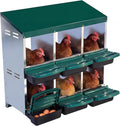 Chicken Nesting Box, 6-Hole Metal Wall Mount Chicken Laying Boxes with Legs and Lid Cover, Easy to Assemble, Roll-Away Egg Design Nesting Boxes for Outdoor Chicken Coop & Farm Yard, Green