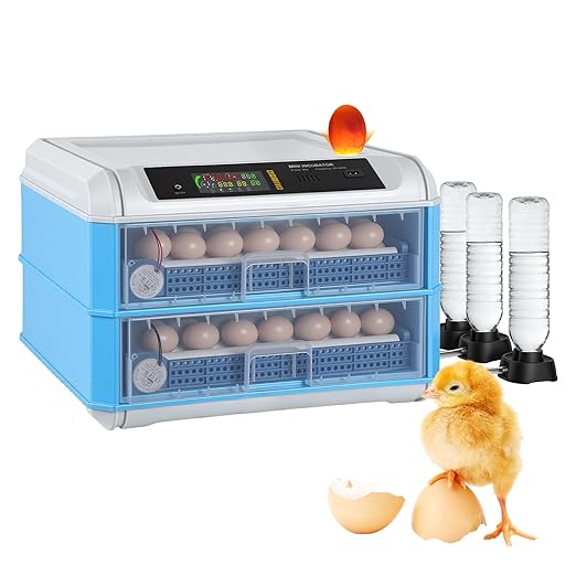 120 Egg Incubator with Automatic Turning & Humidity Control – Dual Power 110V/12V for Home & Car, Adjustable Trays for Chicken Duck Quail, Digital Display, High Hatch Rate (Blue Double-Layer)