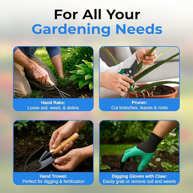 Scuddles All-in-One Gardening Tool Set with Large Storage Tote – Durable, Rust-Resistant Hand Tools with Ergonomic Grip for Digging, Weeding & Planting – Ideal Garden Gift for Women, Men & Beginners