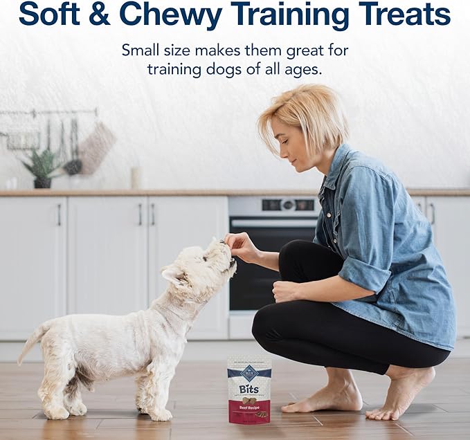 Blue Buffalo Bits Soft Dog Treats for Training,Made with Natural Ingredients & Enhanced with DHA,Beef Recipe,4-oz Bag,(Pack of 2)