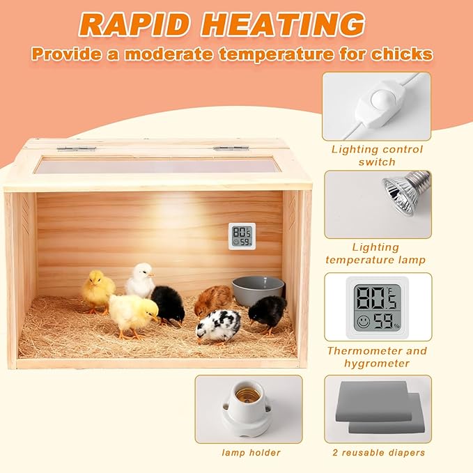 Chick Brooder Box,Brooder Box for Chicks,16" Lx12 Wx12 H, Ducks,Chicken Coop,Quail cage,2 Washable Liners,Adjustable Temperature Control.