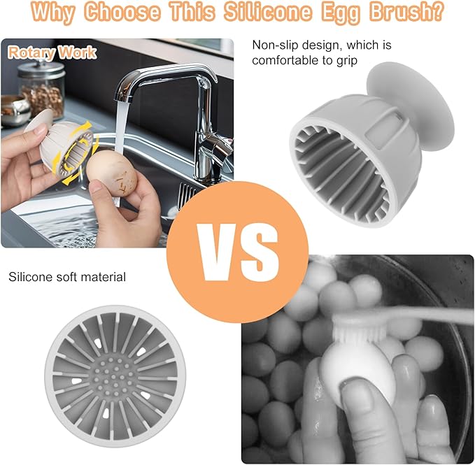 Fresh Egg Brush, Egg Cleaning Brush Silicone, Egg Washer for Fresh Eggs,Cleaning Tools for Egg Washer (Grey), 2.32