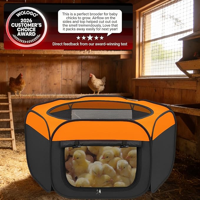 Chicken Brooder Box for Chicks, Pop-Up Chick Starter Kit Brooder Pen with Double Door Cover, Collapsible Large Baby Chicken Brooder for Indoor Outdoor Use, for Chicks, Ducks & Quail