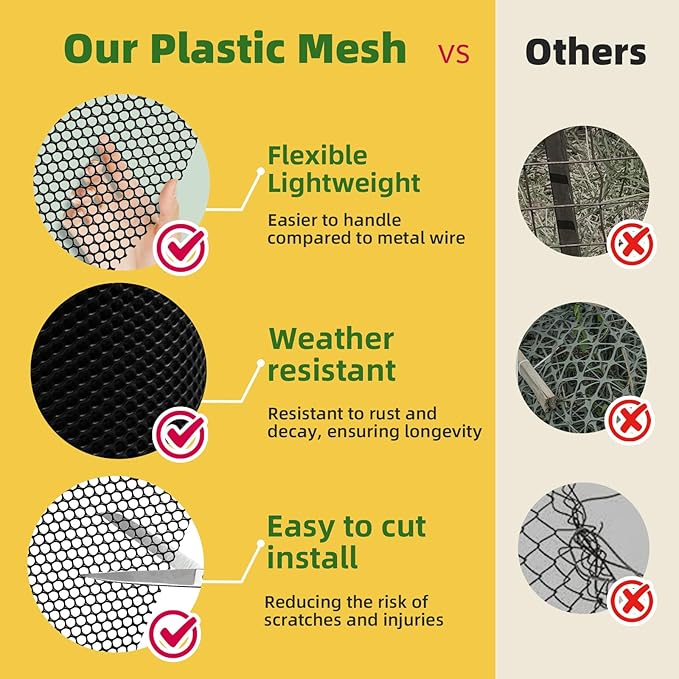 15.7INx43FT UV Resistant Black Plastic Mesh Fencing Roll for Chicken Dogs Rabbit Snake Poultry Barrier Gardening, Thicker Wire Mesh Netting Fence for Balcony Garden Pet Enclosure Plant Support DIY