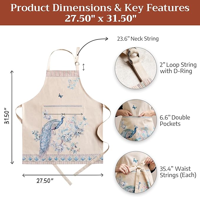 Maison d' Hermine 100% Cotton Apron for women with Pocket Kitchen Chef Apron for Men Cooking Easter Decorations